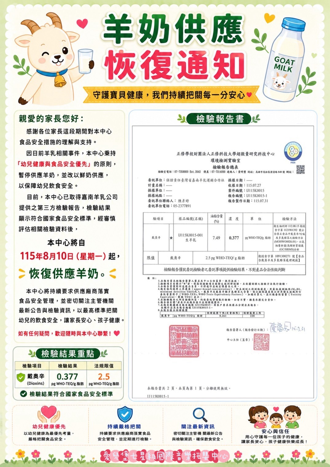 羊奶供應恢復通知 羊奶供應恢復通知